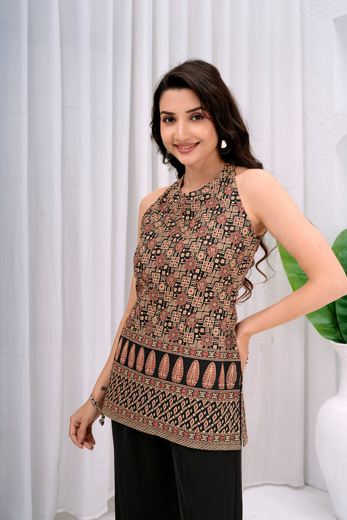 Floral Printed Flared Sleeves Cotton Tunic